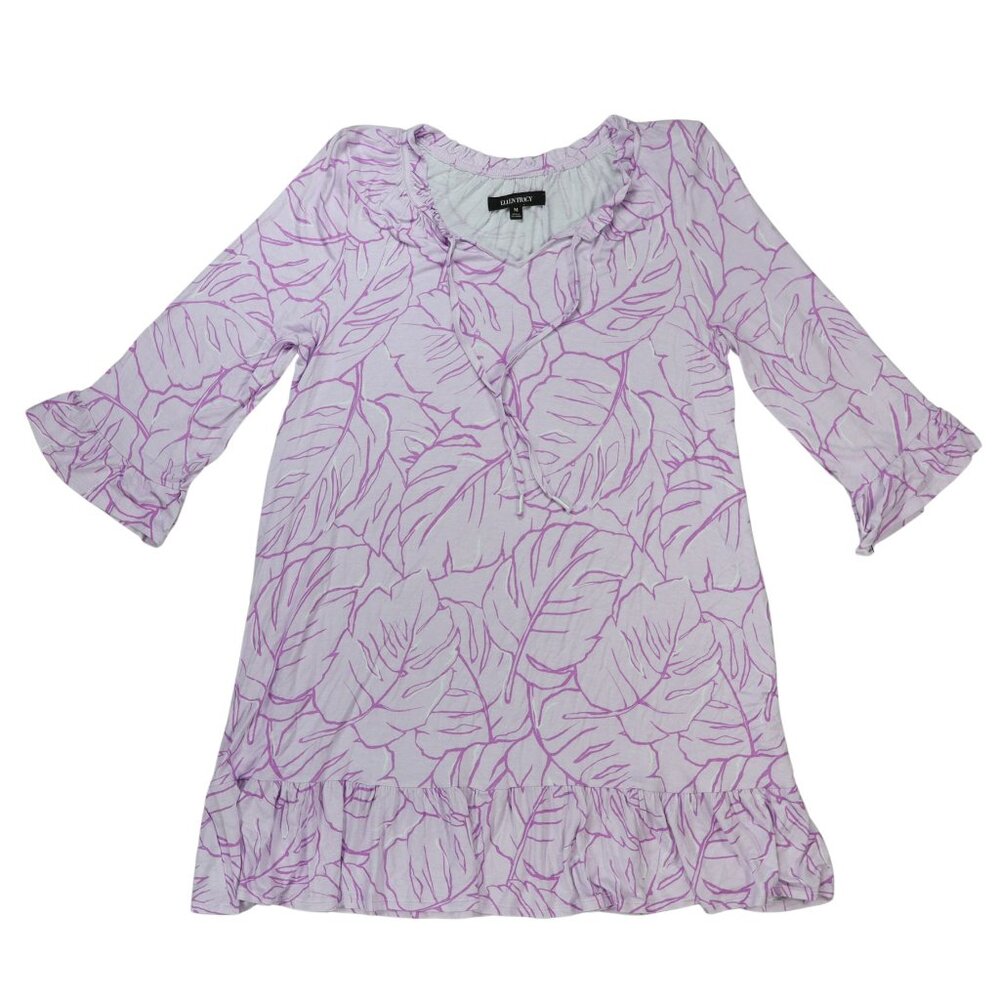 Ellen Tracy 3/4 Sleeve All-Over-Print Drawstring Front Womens Nightgown M NWT